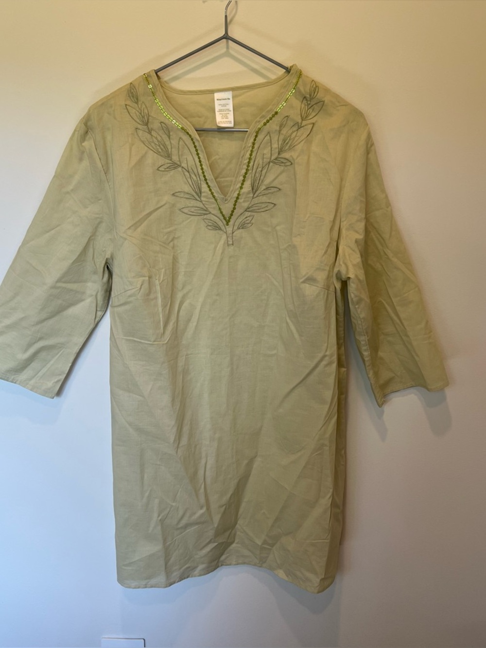 Embellished Green Tunic Top Liiv by Avon, size large 100% cotton natural